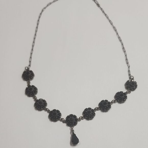 Liz Palacios SF Black Rhinestone Flower Link Necklace - Picture 1 of 6